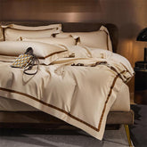 Brisa Dark Vanilla Contrasting Hotel Stripe Bedding Set | Yedwo Home